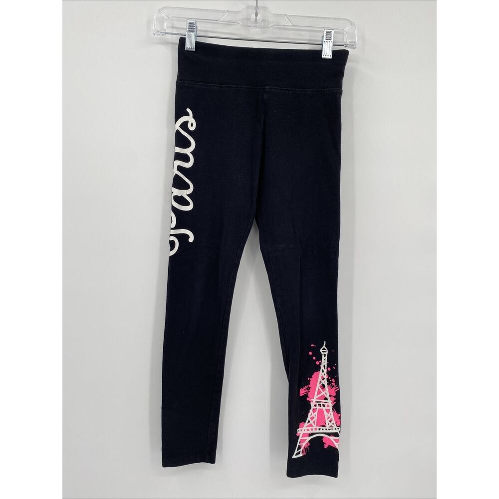 Justice Girls Stretch Elastic Waist Pull-On Paris Print Leggings Black Size 10